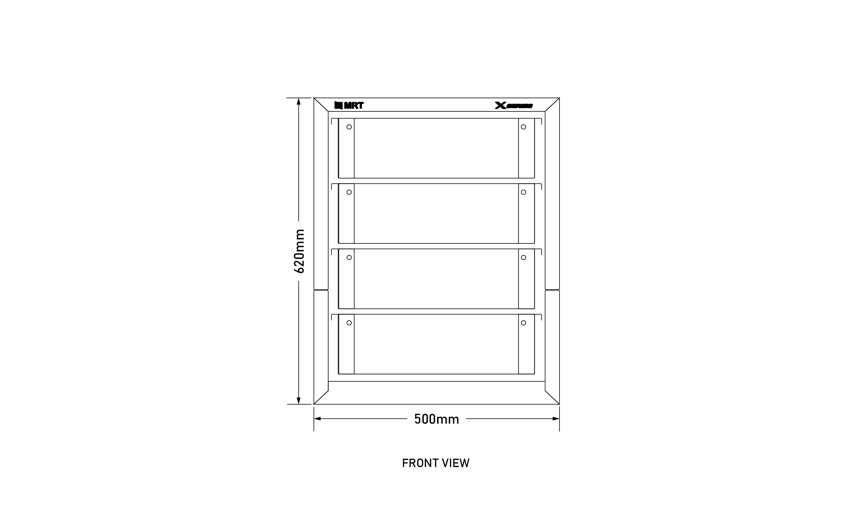 DXA-500 front view dimensions: 500mm wide, 620mm high