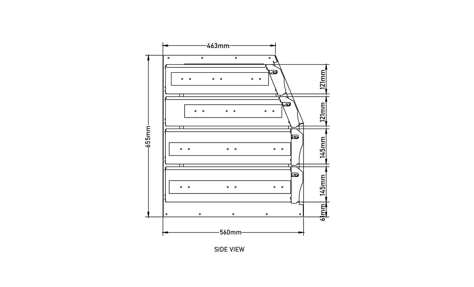DXB-500 side view dimensions
