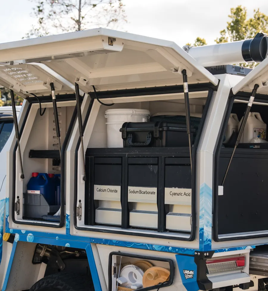 Open MRT canopy interior fitted out with secure storage drawers and containers