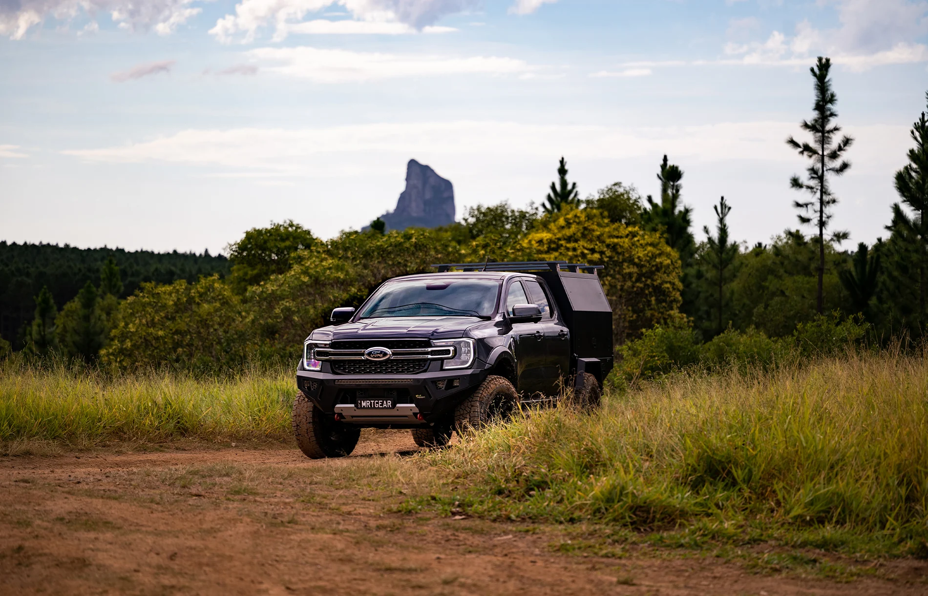Ford Ranger fitted with an MRT chassis-mount canopy in the Australian bush