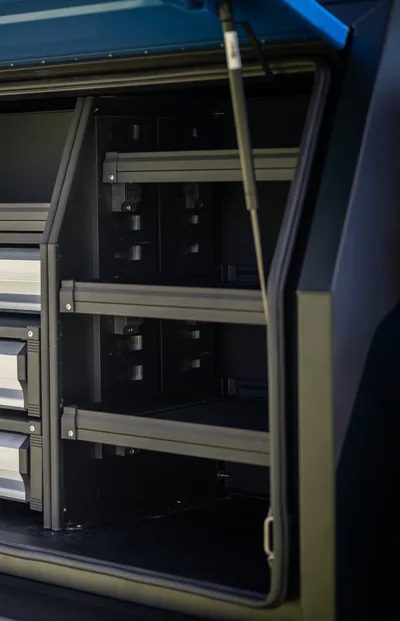 Adjustable Shelving for an MRT chassis mount canopy